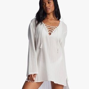 Billabong Blue Skies Cover-Up Dress | Sheer Cotton Stripe | Tie Front | S/M